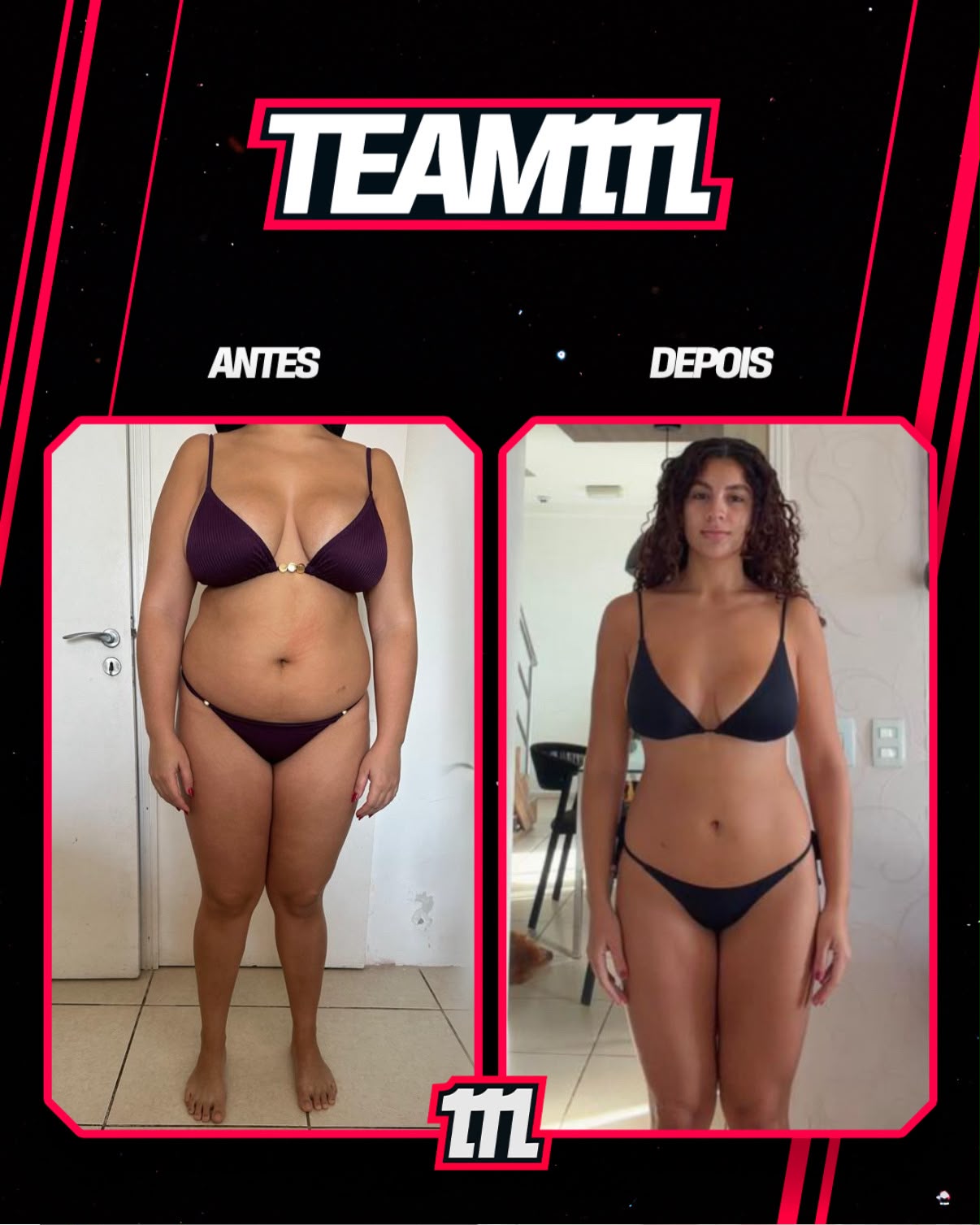 Antes e depois de Yasmim Tavares, aluna lm team
